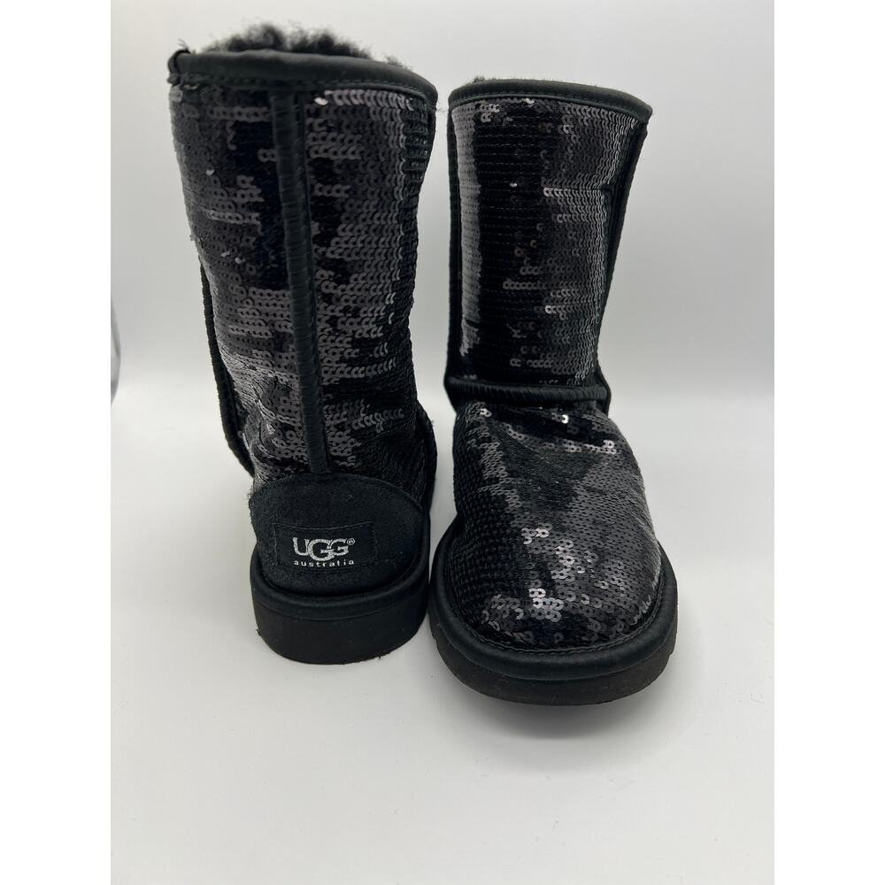 UGG Black‎ Classic Short Sparkle Sequins Shearling Warm Boots Shoes Size 6